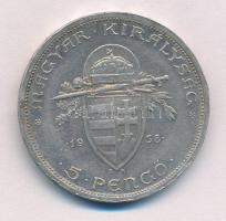 1938. 5P Ag "Szent István" T:1- ph, kis patina Adamo P8.1