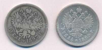 Orosz Birodalom 1897. 1R Ag "II. Miklós" + 1899. 1R Ag "II. Miklós" T:3 ph. 
Ru...