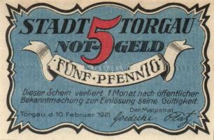 Német Birodalom/Weimari Köztársaság Torgau 1921. 5Pf + 10Pf + 25Pf + 50Pf  4klf,  teljes sor T:I
