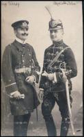1893 Varasd, m. kir. varasdi 10. honvéd huszárezred tisztjei, Várady Albert (1870-?) későbbi ezredes, és Alexadner Schön huszártisztek, fotó kartonra kasírozva, feliratozva, körbevágott, kopásnyomokkal a felületén, 17x10 cm. / 1893 Varaždin, army officers of the Hungarian Royal 10th Husar Regiment of Varaždin, Albert Várady (1870-?) later colonel, and Alexander Schön hussar officers, photo on board, with writings, cropped, little bit worn, 17x10 cm.