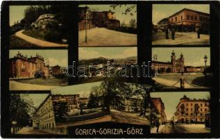 1915 Gorizia, Görz, Gorica; multi-view postcard, street views with tram, railway station, cathedral, castle (EK)