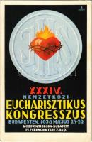 1938 Budapest XXXIV. Nemzetközi Eucharisztikus Kongresszus. Készüljünk a Magyar Kettős Szentévre! / 34th International Eucharistic Congress art advertisement card s: Szuchy (EK)