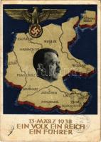 1938 Ein Volk, ein Reich, ein Führer! / Adolf Hitler, NSDAP German Nazi Party propaganda, map, swastika; 6 Ga. + 1938 Luftschiff Graf Zeppelin Fahrt in das befreite Sudetenland, Frankfurt (EB)