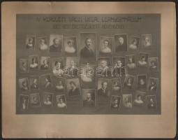 1922 Budapest, IV. ker., Váczi utcai Leánygimnázium tanárai és végzett növendékei, kistabló nevesített portrékkal, 18x26,5, karton (sérült) 25x32 cm