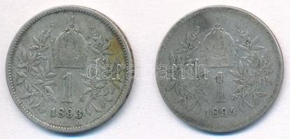 Ausztria 1893-1894. 1K Ag "Ferenc József" (2xklf) T:2- Austria 1893-1894. 1 Corona Ag &quo...