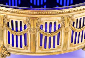 Art deco jardiniere, réz-eredeti üveg betéttel, nagyon apró csorbákkal, jelzett (K&Co), 23×12×10...