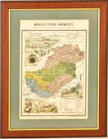 Maros-Torda vármegye közigazgatási térképe, színezett fametszet, paszpartuban, plexizett fa keretben...