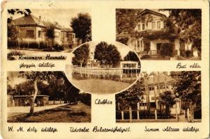 Balatonújhely (Siófok), Roessemann Harmatta Gépgyár üdülője, Buci villa, Clubház, Weiss Manfréd dolgozók üdülője, Samum Altesse szivarkapapír és dobozgyár üdülője (kopott sarkak / worn corners)