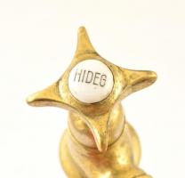 Régi réz csaptelep pár + zuhanyfej része, porcelán fogantyúval, különböző méretben