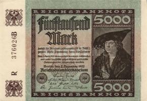 Német Birodalom/Weimari Köztársaság 1923. 5000M (4X)4klf vízjellel T:I-