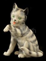 Mosakodó macska, kézzel festett, jelzett, apró kopásokkal, m: 19 cm