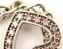 Ezüst(Ag) szíves karkötő, jelzés nélkül, h: 19 cm, bruttó: 32,1 g