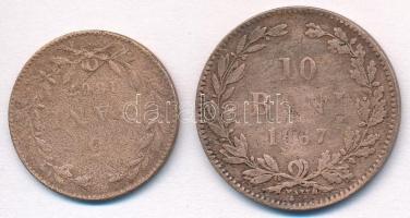 Románia 1867. 5b Cu + 10b Cu WATT & Co. T:2-,3  Romania 1867. 5 Bani Cu + 10 Bani Cu WATT & Co. C:VF,F Krause KM#3.2, KM#4.2