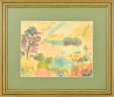 Szász Pál (1912-1969): Cassis, 1950, akvarell, papír, jelzett, paszpartuban, üvegezett fa keretben, ...