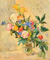 Czinóber Miklós (1899-1984): Virágcsendélet, olaj, vászon, fa keretben, jelzett, fa keretben, 64×53,5 cm