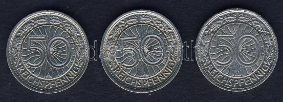 Német Birodalom/Weimari Köztársaság 1927D 50Pf T:3 ph. + 1928A+1930A 50Pf 2klf évszám T:2,2/3+