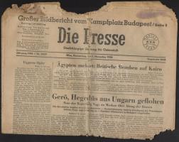 1956 A Die Presse november 2, száma, benne a budapesti forradalomról szóló tudósítással. Szakadozott állapotban