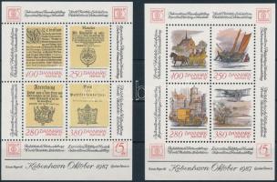 1985 + 1986 Stamp Exhibition, HAFNIA '87, Copenhagen (I) + (II) blocks, 1985+1986 Bélyegkiállítás, HAFNIA '87, Koppenhága (I) + (II) blokkok