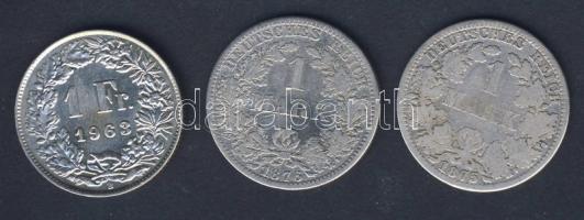 Német Birodalom/Császárság 1875A 1M Ag + 1876A 1M Ag T:3 + Svájc 1963. 1Fr Ag T:2+