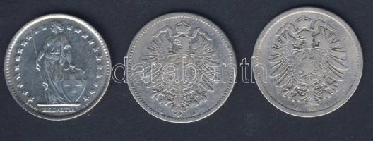 Német Birodalom/Császárság 1875A 1M Ag + 1876A 1M Ag T:3 + Svájc 1963. 1Fr Ag T:2+