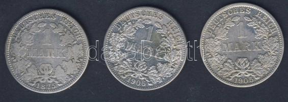 Német Birodalom/Császárság 1875A 1M Ag T:3 + 1906F 1M Ag T:2/3 + 1905A 1M Ag T:2-