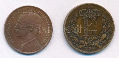 Dánia 1856. 1sk Br + Olaszország 1917. 2c Cu T:2
Denmark 1856. 1 Skilling Br + Italy 1917. 2 Centes...