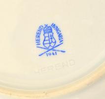 Herendi virág mintás süteményes tányérok 7 db. Kézzel festett, jelzett, aranyozás kopott. d:15 cm