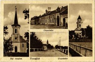 Tiszaújlak, Vulok, Vilok, Vylok; Református templom, Fő utca, Görögkatolikus templom. Kiadja Brenner Sándorné / Calvinist church, main street, Greek Catholic church, street view (EK)