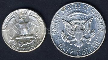 USA 1964. 1/4$ Ag "Washington" T:1 + 1967. 1/2$ Ag "Kennedy" T:2