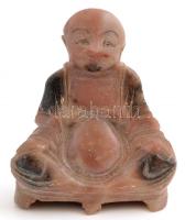 Kis ülő Buddha szobor, alabástrom, kis kopásokkal, m: 7,5 cm