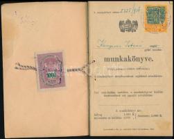 1926-1927 2 db régi munkakönyv, bejegyzésekkel+1929 Bp.,női divatkalapkészítő segédlevél