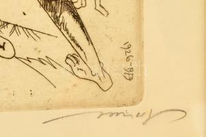 Hincz Gyula (1904-1986): Lovas kompozíció. Rézkarc, papír, jelzett, üvegezett keretben, 35×46 cm