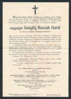 1914 nagysághi Saághy Ruszek Aurél cs. és kir. százados, dandárparancsőrtiszt részére