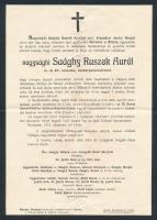 1914 nagysághi Saághy Ruszek Aurél  cs. és kir. százados, dandárparancsőrtiszt részére