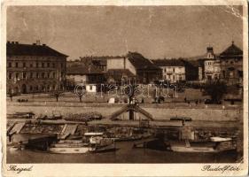 1935 Szeged, Rudolf tér, piac, rakpart, halászbárkák (EB)