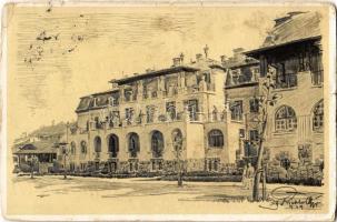 1932 Balatonkenese, Székesfővárosi Alkalmazottak Balatonkenesei Üdülőtelepe, II. szállóépület. Ifj. Richter Aladár rajza (kopott sarkak / worn corners)