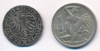 Lengyel Királyság 1530. 1g Ag "Zsigmond" (1,62g) + Lengyelország / Német megszállás 1917FF...
