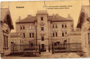 1908  Budapest XXII. Budafok, M. kir. pincemesteri tanfolyam épülete a Kossuth Lajos utcáról nézve. Kohn és Grünhut 10. (szakadás / tear)