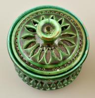 Mázas kerámia asztali fedeles keksztartó + kancsó, kis kopásnyomokkal, lepattanásokkal, 14×11 és 11×...