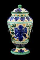 Talpas fedeles váza, "Alöe" felirattal, kézzel festett mázas fajansz, kopott, apró hajszál...