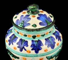 Talpas fedeles váza, "Alöe" felirattal, kézzel festett mázas fajansz, kopott, apró hajszál...