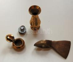 Kis réz tétel: hamutartó, indiai váza, fokos, dugó