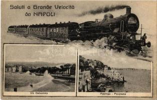Naples, Napoli; Saluti a Grande Velocitá da Napoli, Via Caracciolo, Posillipo Panorama / locomotive montage