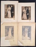 cca 1941 Esküvői portrék, 4 db nagyméretű fotó családi esküvőkről, kartonra ragasztva, feliratozva, 23×15 cm