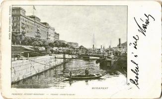 1900 Budapest V. Ferenc József rakpart, gőzhajók. Kiadja Rudas Gusztáv (kopott sarkak / worn corners)