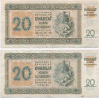 Szlovákia 1942. 20K (2x) sorszámkövető T:III
Slovakia 1942. 20 Korun (2x) sequential serials C:F