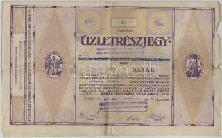Budapest 1942. Budapesti szabóiparosok hitel- és termelő szövetkezete 10 részvénye egyben összesen 100P-ről, szelvényekkel T:III