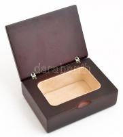 Ezüst (Ag.) lemezes olasz fa dobozka, jelzett, hasított bőr belsővel, javított, 14×10 cm