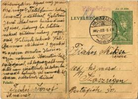 1944 Fischer József levele fiának Fischer Miksa zsidó 106/17-es KMSZ-nek (közérdekű munkaszolgálatos) a szászrégeni munkatáborba / WWII Letter to a Jewish labor serviceman from his father to the labor camp of Reghin. Judaica (fa)