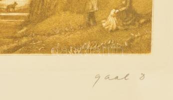 Gaál Domonkos (1940-2009): Pest-Buda. Rézkarc, papír, jelzett, üvegezett keretben, 27×39 cm